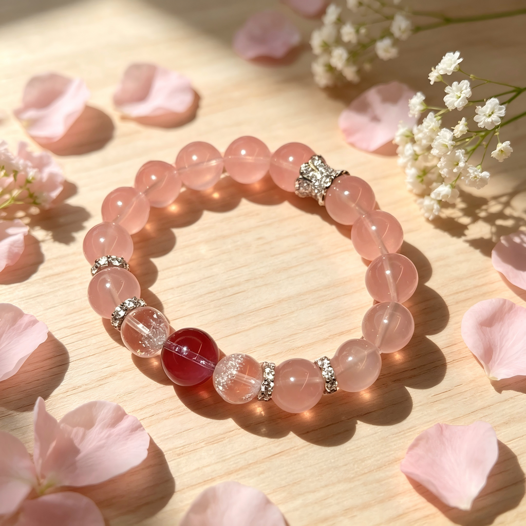 Pink Crystal Beaded Bracelet