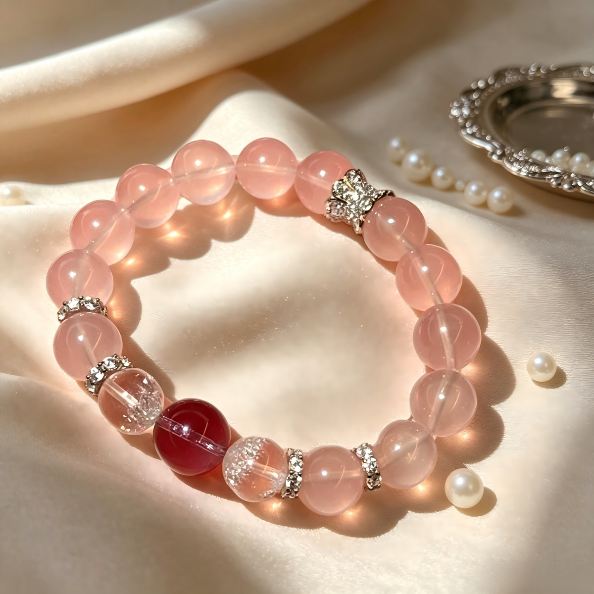 Pink Crystal Beaded Bracelet