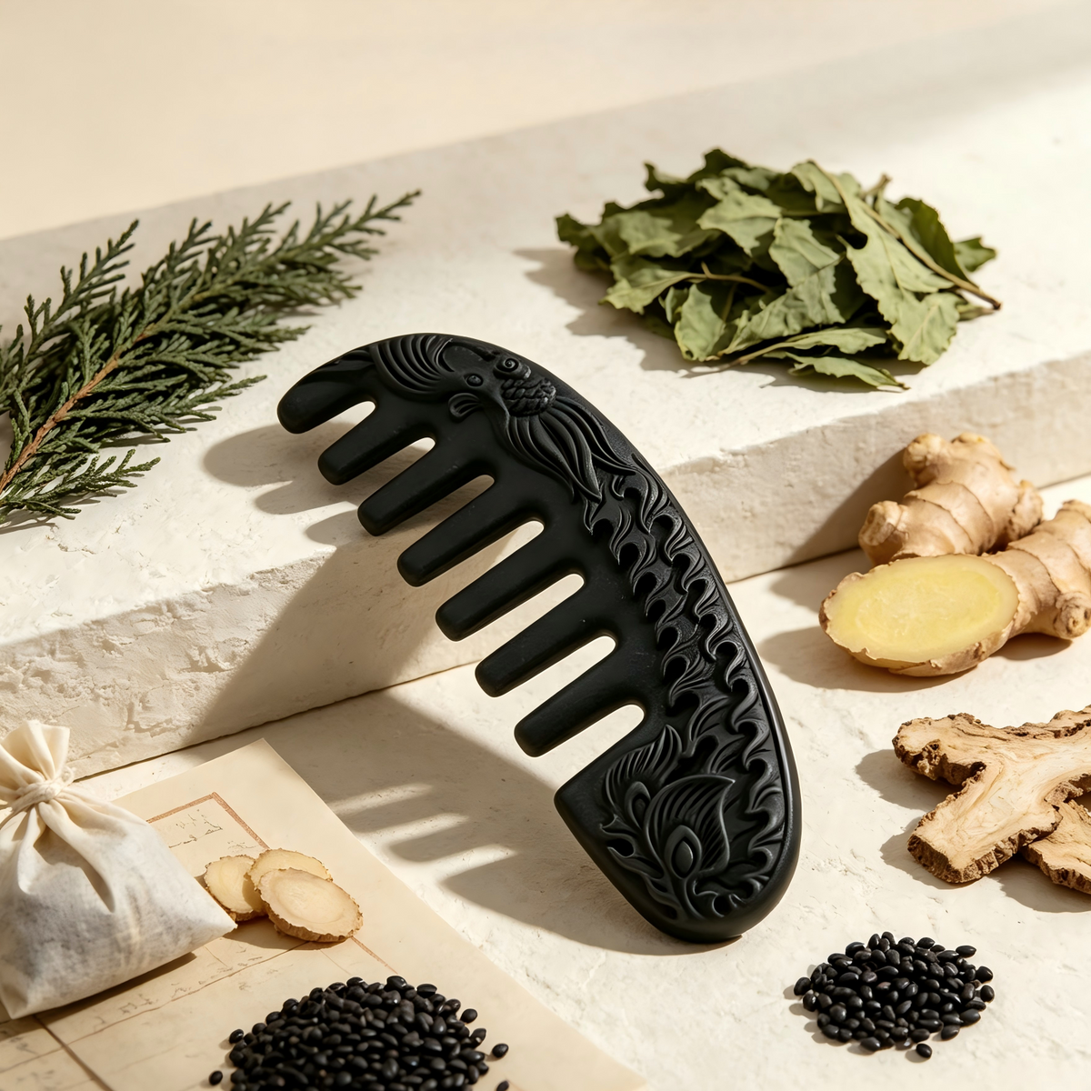 Oriental Engraved Phoenix Herbal Hair Comb
